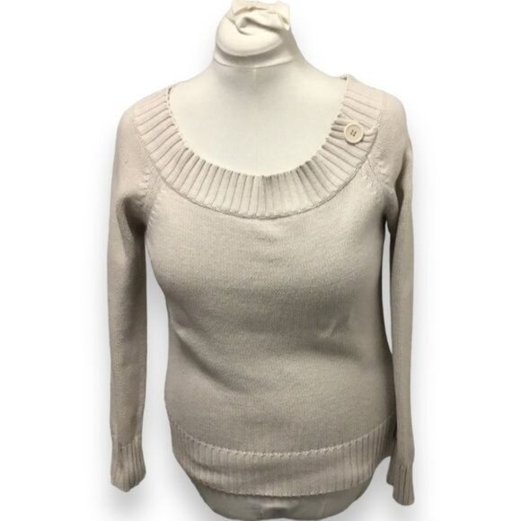 Roaman’s Vintage Women’s Wide Scoop Neck Cotton Sweater, Beige, size 10/12 - Picture 1 of 7
